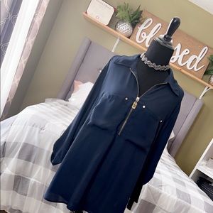 Navy Blue Michael Kors Blouse W/ Gold Hardware